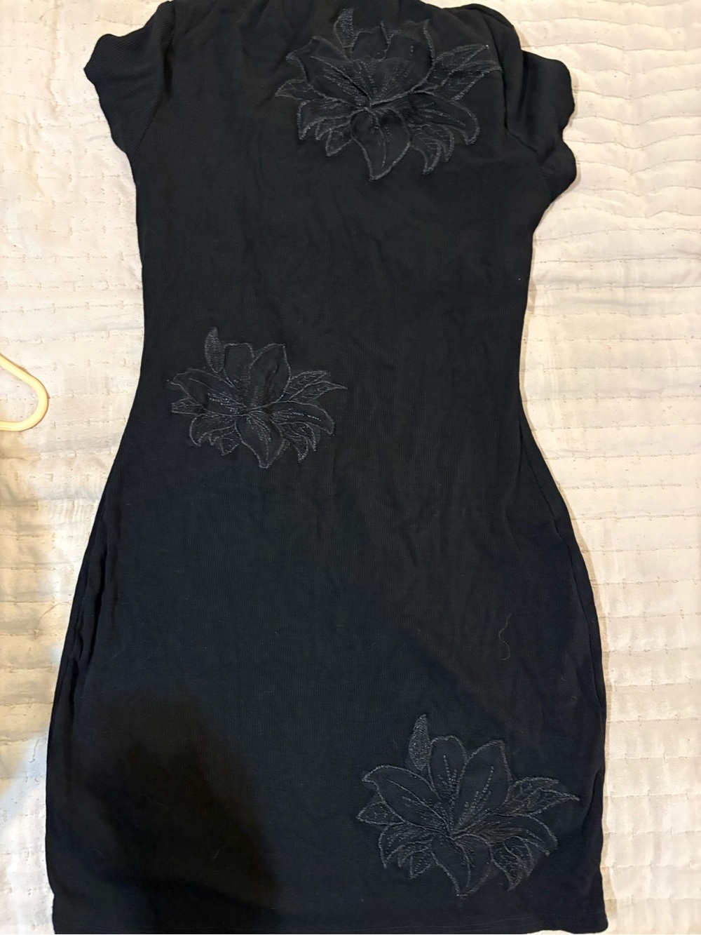 Fashion Nova Black Floral Appliqué Mini Dress